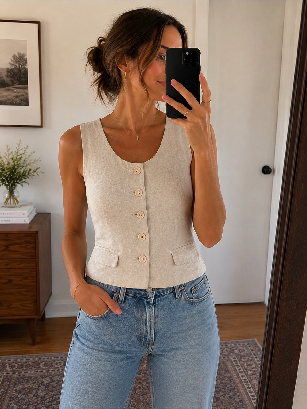 J. Crew Cream Button-Front Linen-Blend Tank Vest